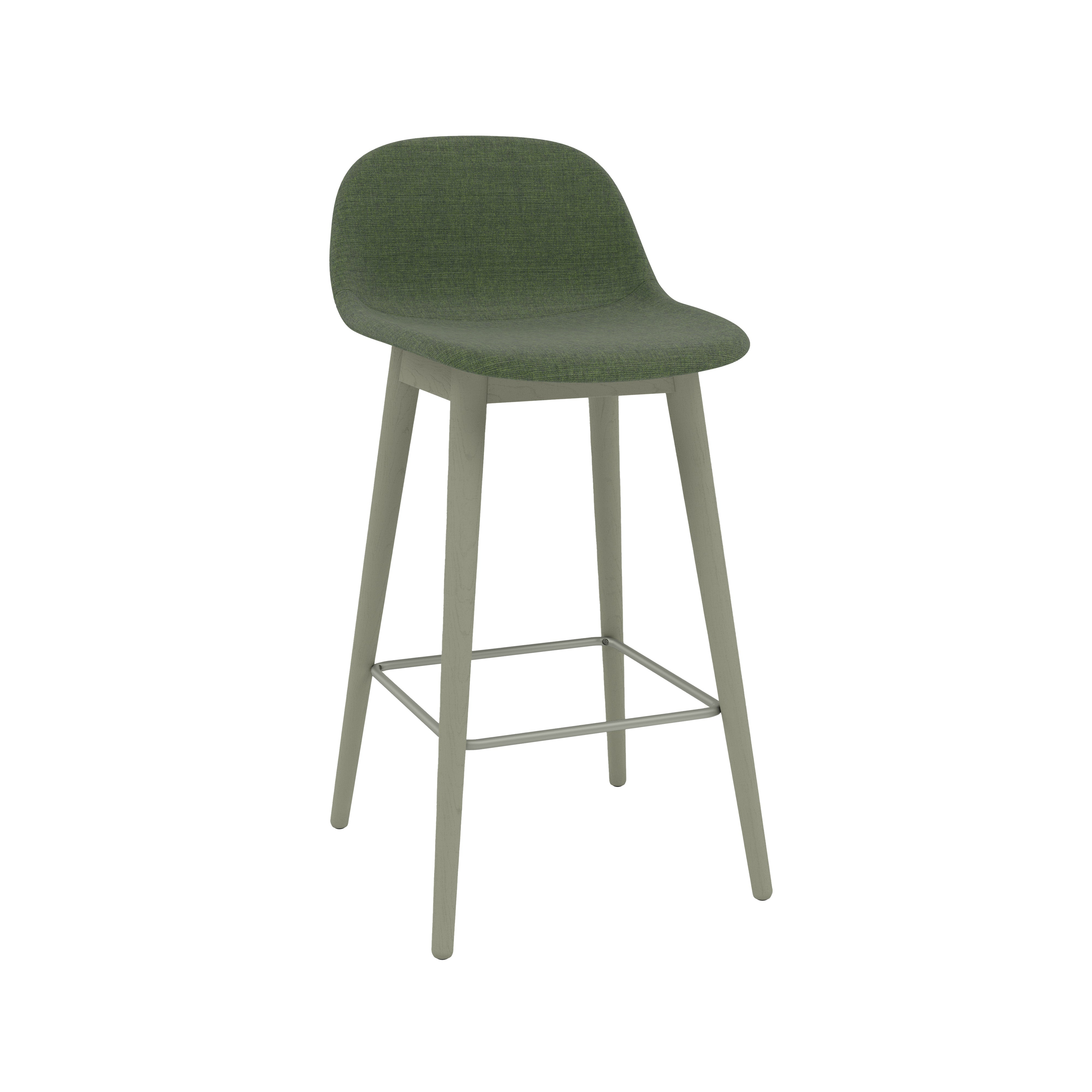 Fiber Bar + Counter Stool with Backrest: Wood Base + Upholstered + Counter + Dusty Green