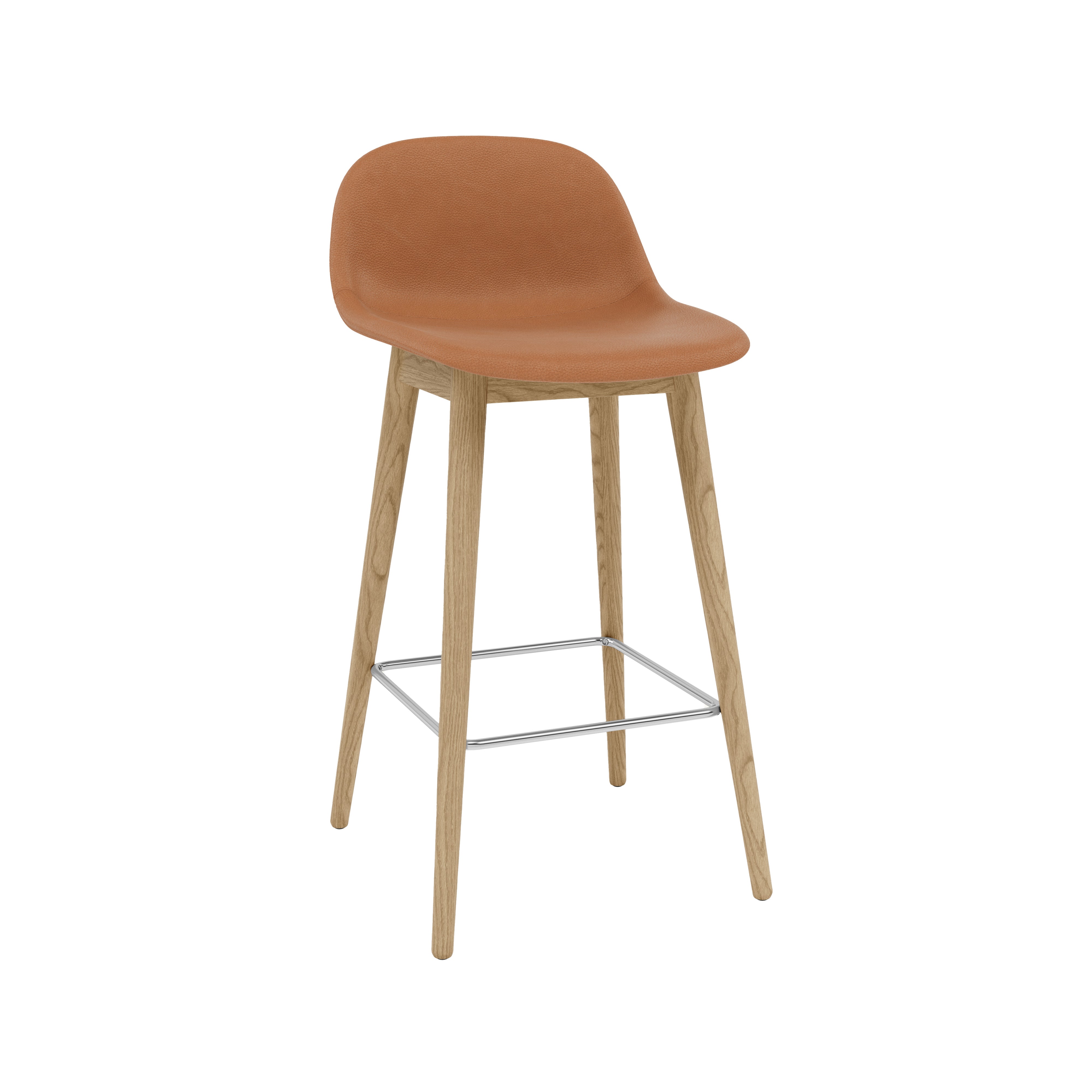 Fiber Bar + Counter Stool with Backrest: Wood Base + Upholstered + Counter + Oak