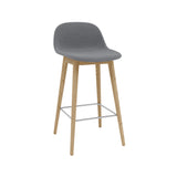 Fiber Bar + Counter Stool with Backrest: Wood Base + Upholstered + Counter + Oak