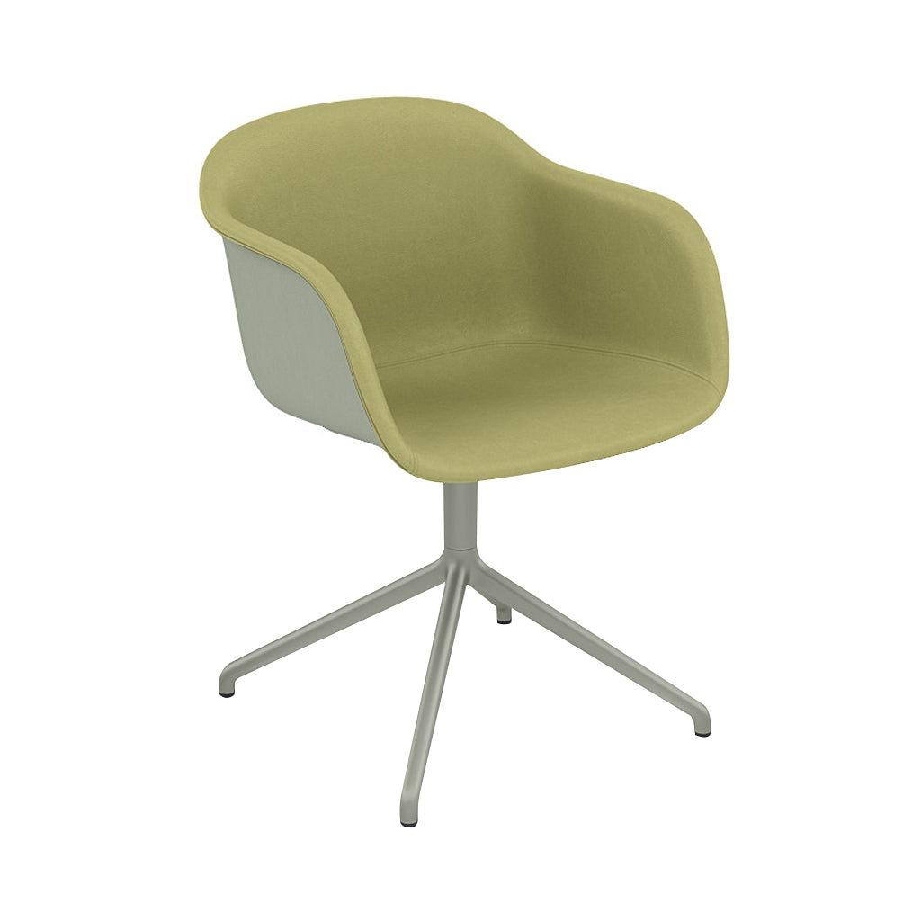 Fiber Armchair: Swivel Base Front Upholstered + Recycled Shell + Dusty Green + Dusty Green