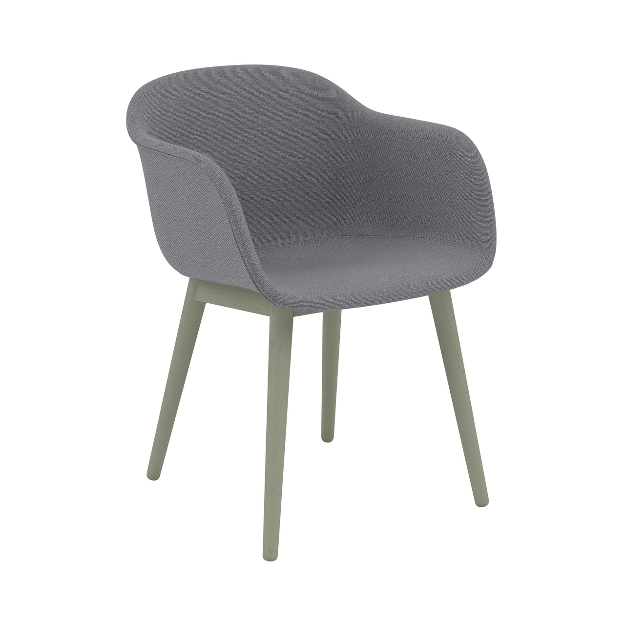 Fiber Armchair: Wood Base + Recycled Shell + Upholstered + Dusty Green