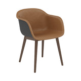 Fiber Armchair: Wood Base Front Upholstered + Recycled Shell + Stained Dark Brown + Black