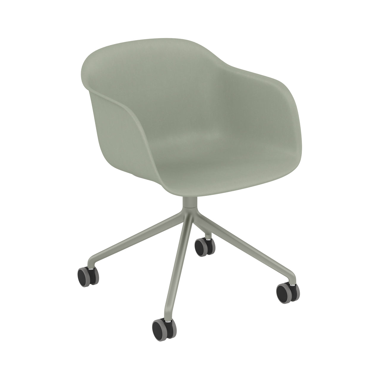 Fiber Armchair: Swivel Base with Castors + Recycled Shell + Dusty Green