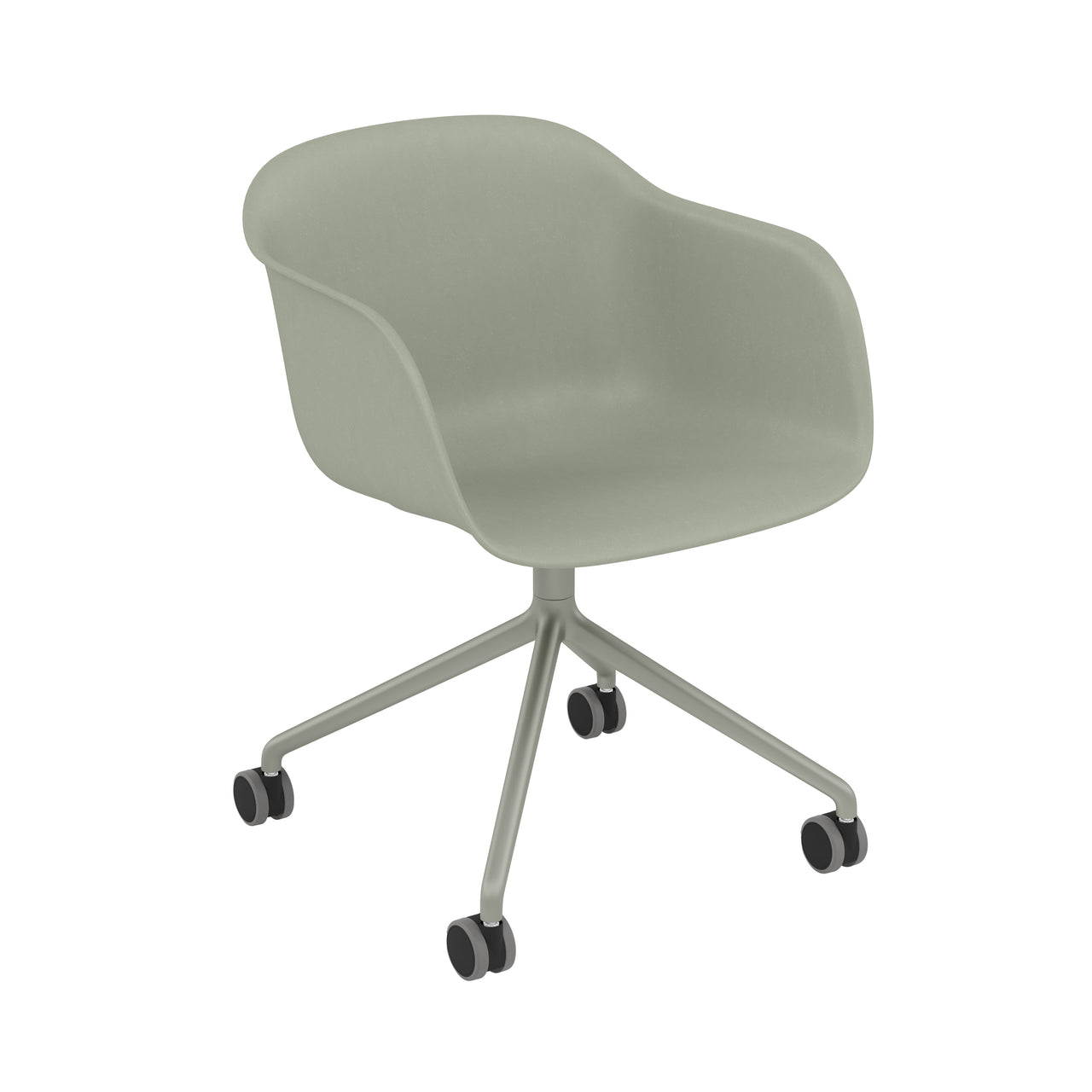 Fiber Armchair: Swivel Base with Castors + Recycled Shell + Dusty Green + Dusty Green + Black