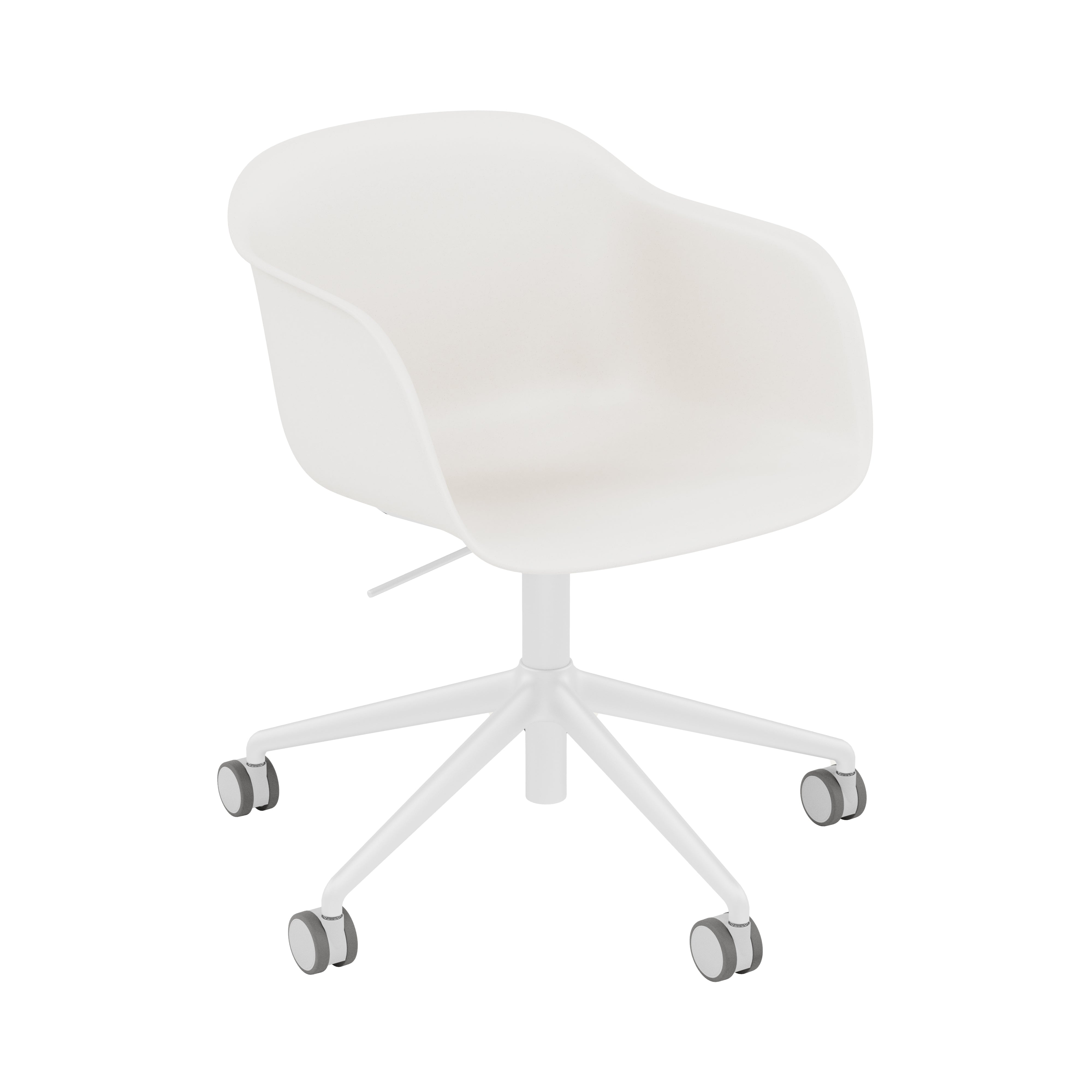 Fiber Armchair: Swivel Base with Castors & Gaslift + Recycled Shell + White + White