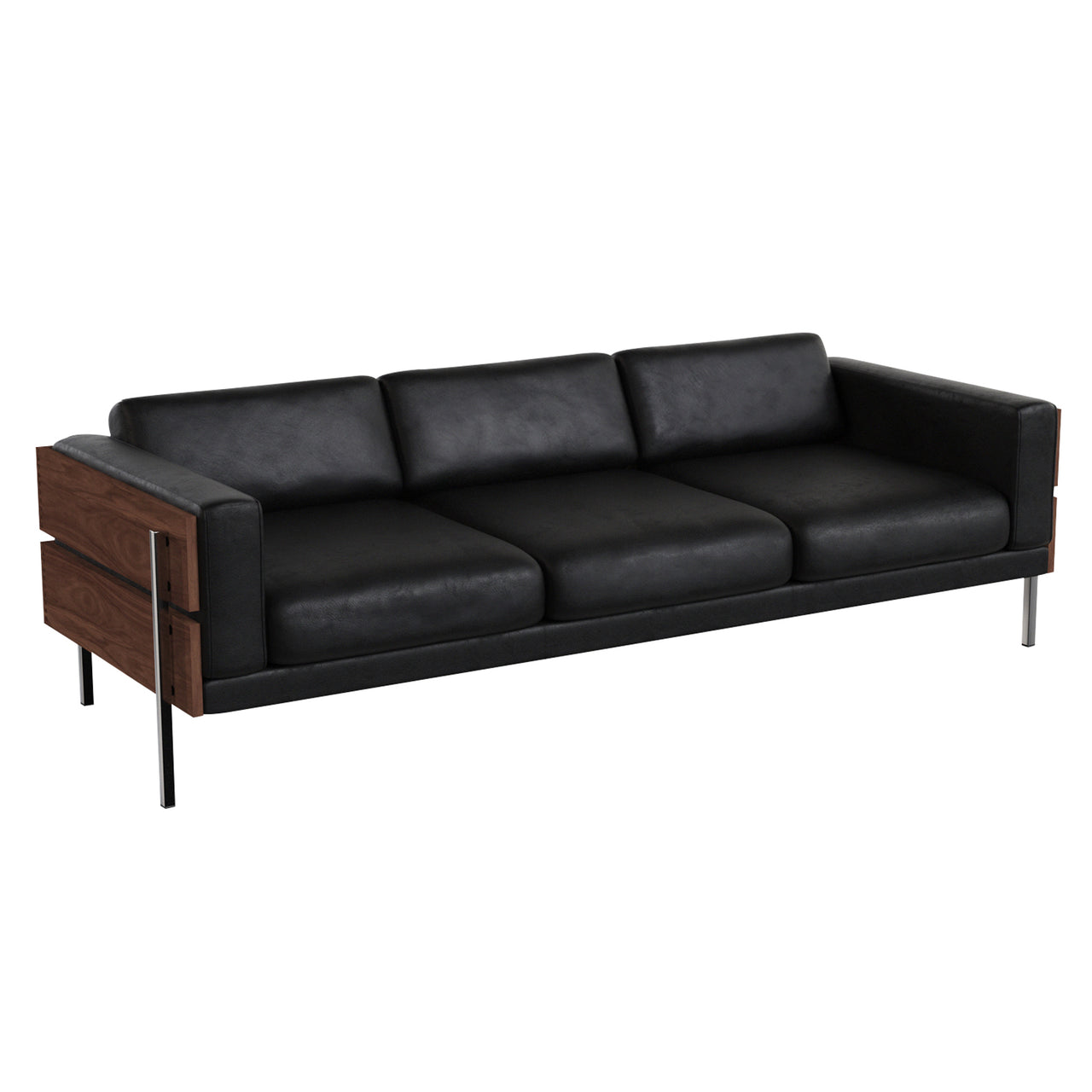 Forum Sofa: 3 + Walnut + Sydney Leather Black