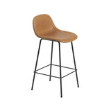 Fiber Counter Stool with Backrest: Tube Base + Upholstered + Refine Leather Cognac