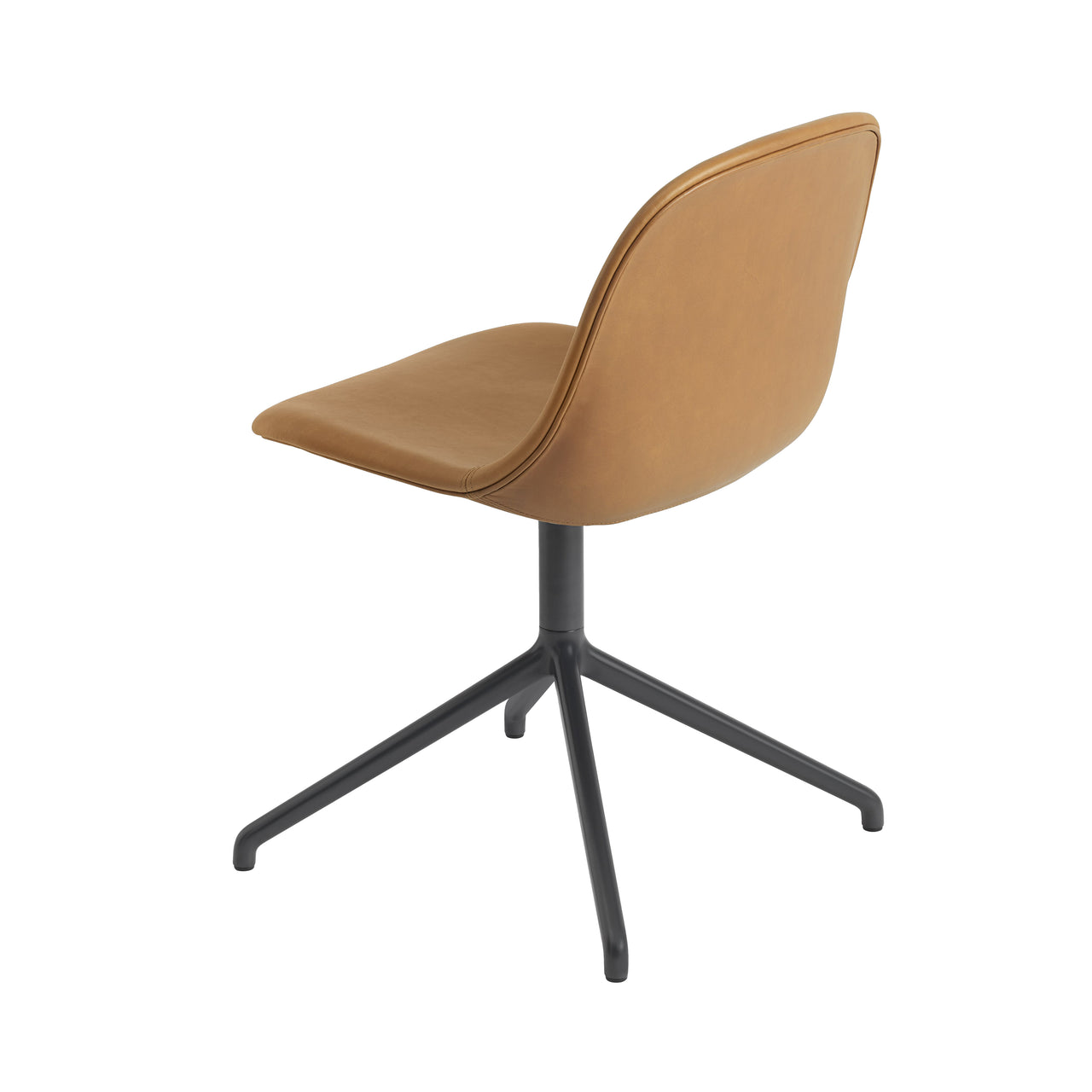 Fiber Side Chair: Swivel Base + Recycled Shell + Upholstered + Refine Leather Cognac