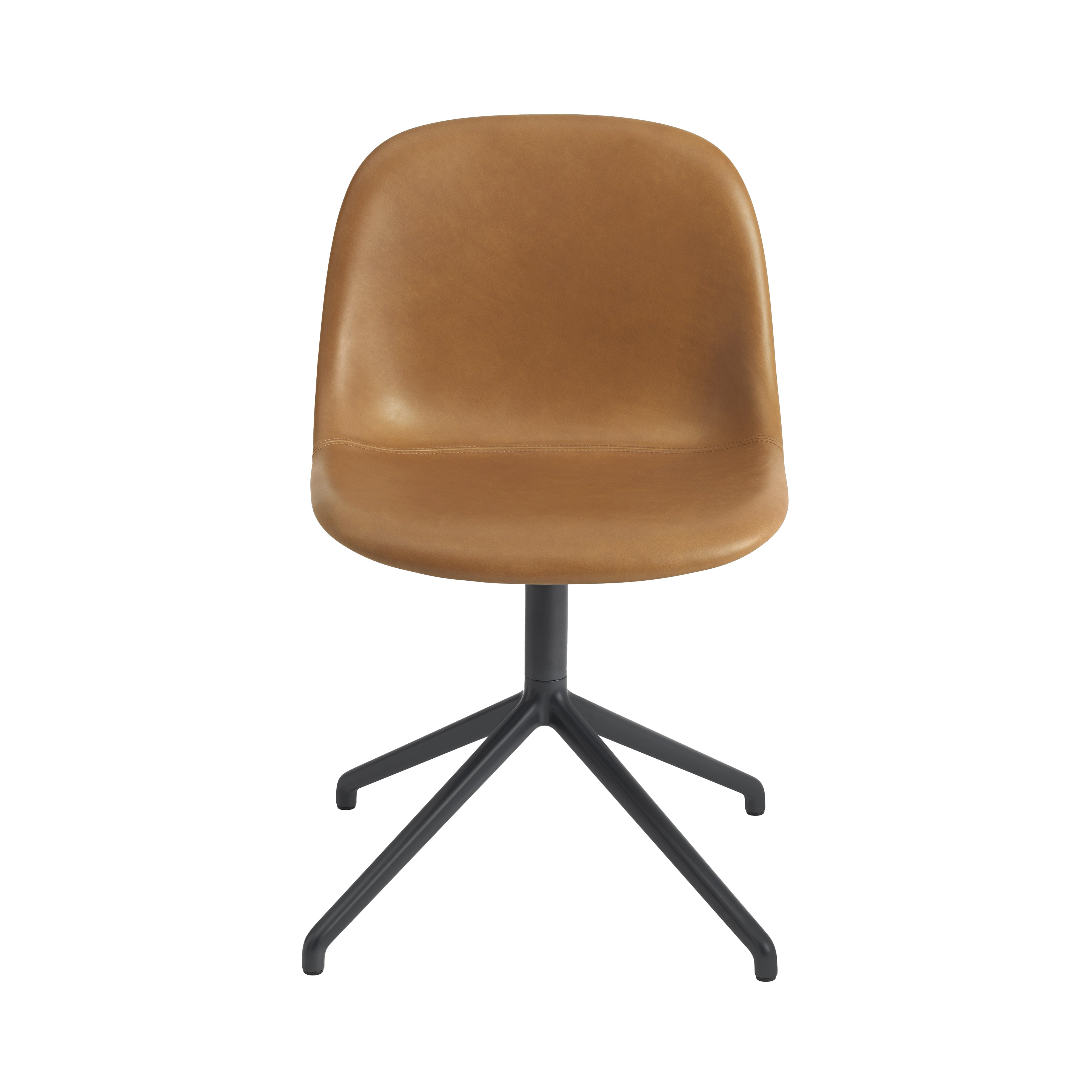 Fiber Side Chair: Swivel Base + Recycled Shell + Upholstered + Refine Leather Cognac