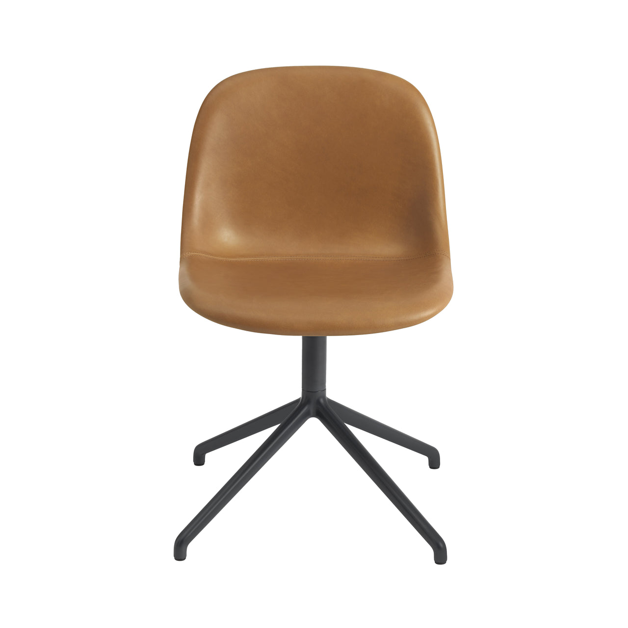 Fiber Side Chair: Swivel Base + Recycled Shell + Upholstered + Refine Leather Cognac