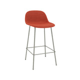 Fiber Counter Stool with Backrest: Tube Base + Upholstered + Grey