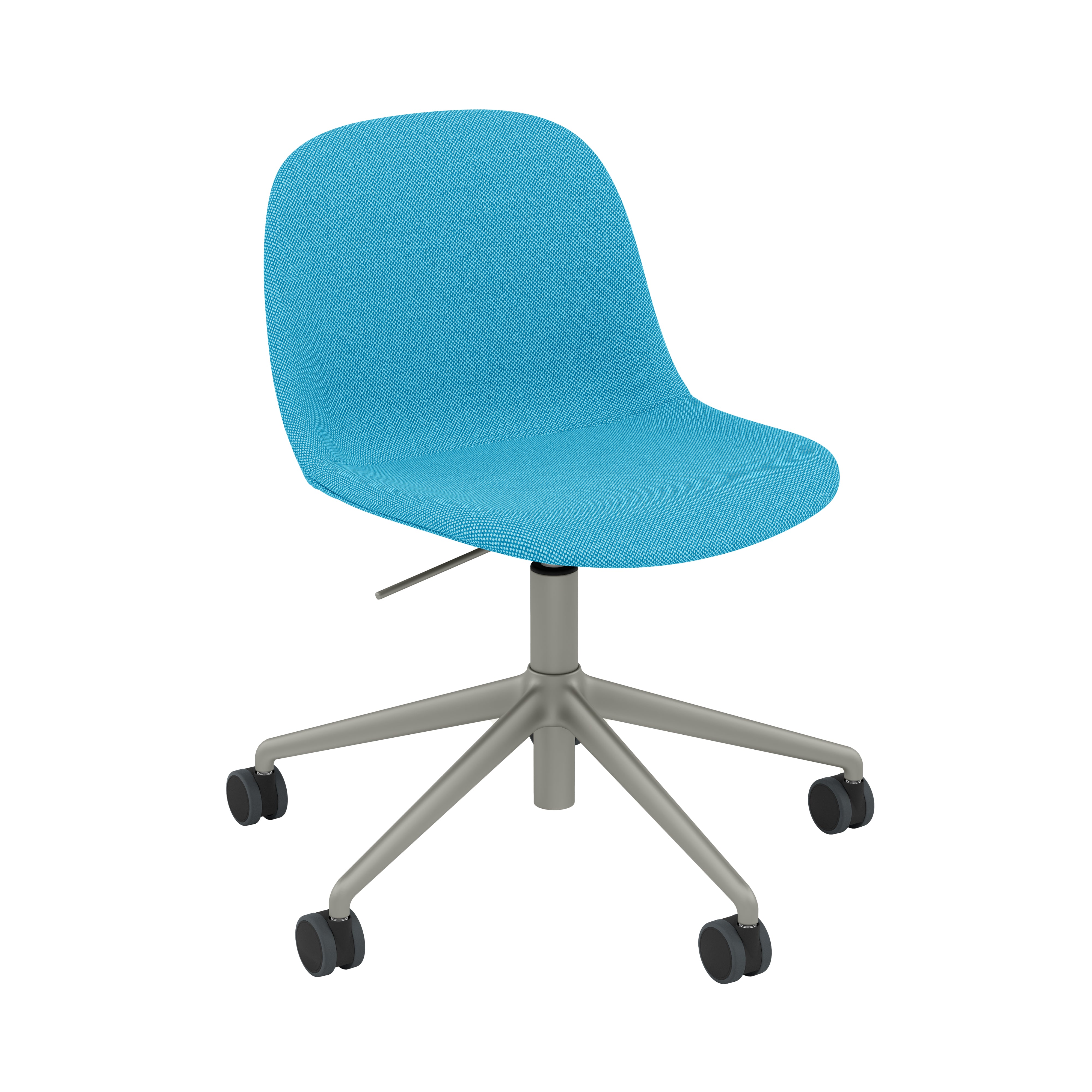 Fiber Side Chair: Swivel Base with Castors & Gaslift + Recycled Shell + Upholstered + Grey + Black