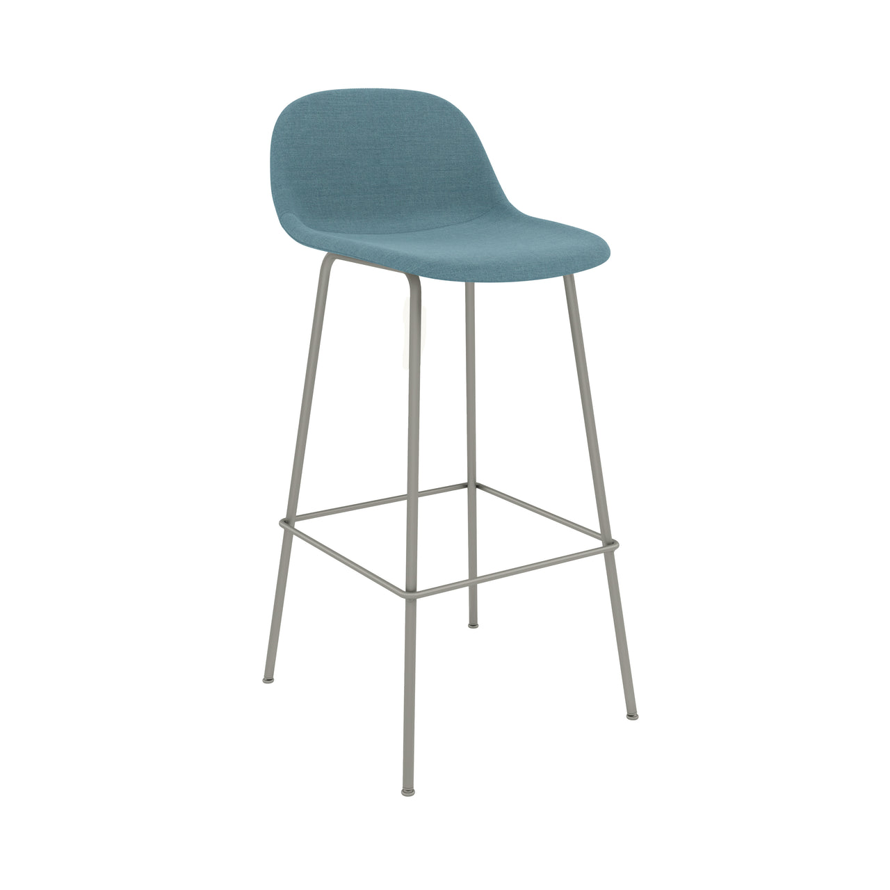 Fiber Bar Stool with Backrest: Tube Base + Upholstered + Grey