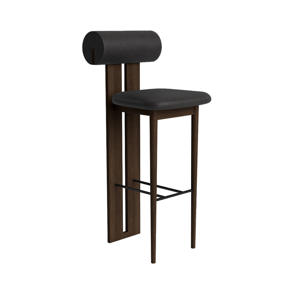 Hippo Bar + Counter Chair: Full Upholstered + Bar + Dark Smoked Oak