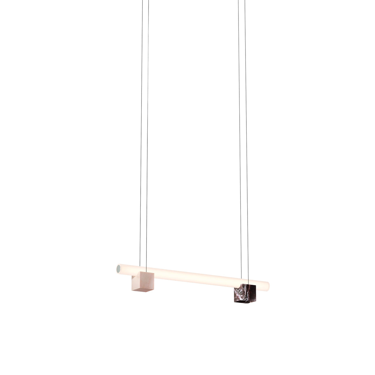  Isle 01A Suspension Lamp: Polished Aluminum + Red Levanto