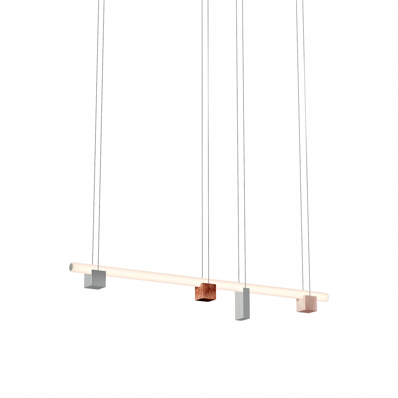 Isle 03B Suspension Lamp: Polished Aluminium + Pink Portugal + Red Negrais