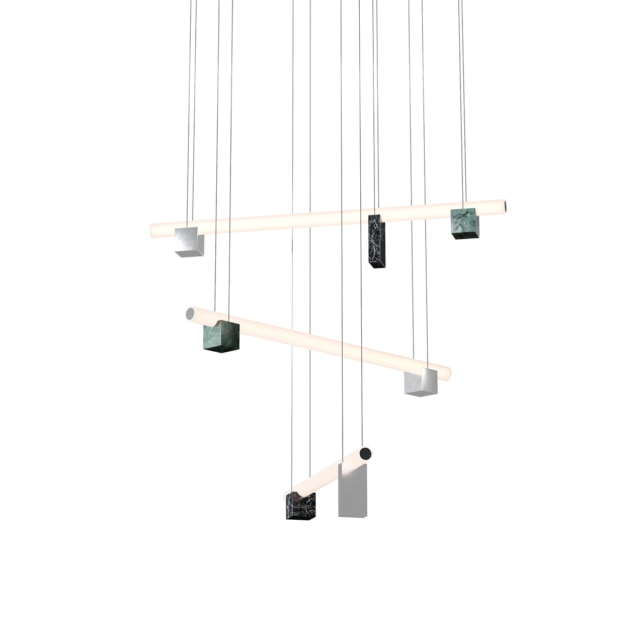 Isle 12 Suspension Lamp: Black Marquina + Guatemala Green + Polished Aluminum