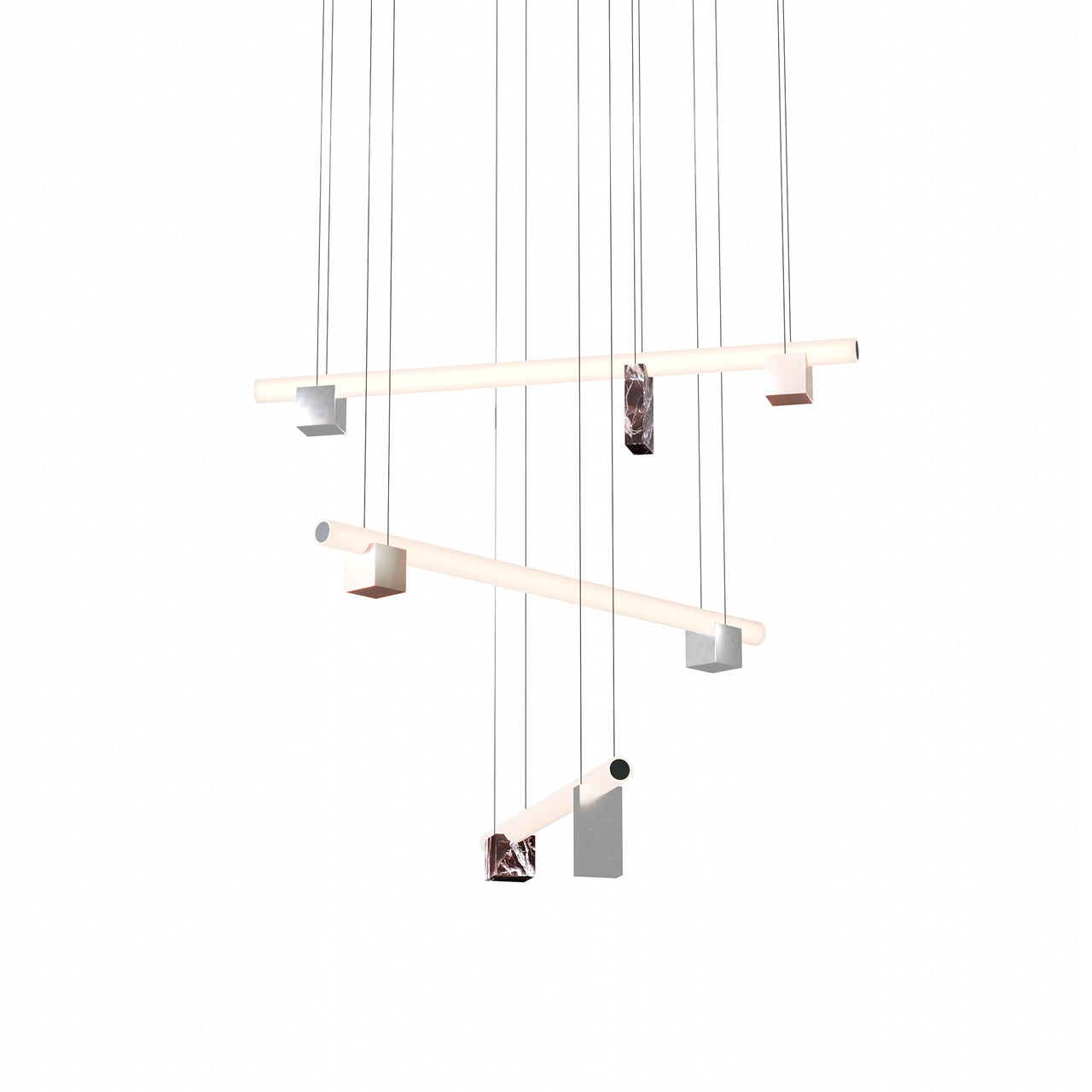 Isle 12 Suspension Lamp: Pink Portugal + Polished Aluminum + Red Levanto