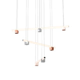 Isle 13 Suspension Lamp: Polished Aluminum + Pink Portugal + Red Negrais Marble