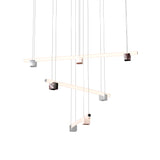 Isle 13 Suspension Lamp: Polished Aluminum + Pink Portugal + Red Levanto Marble