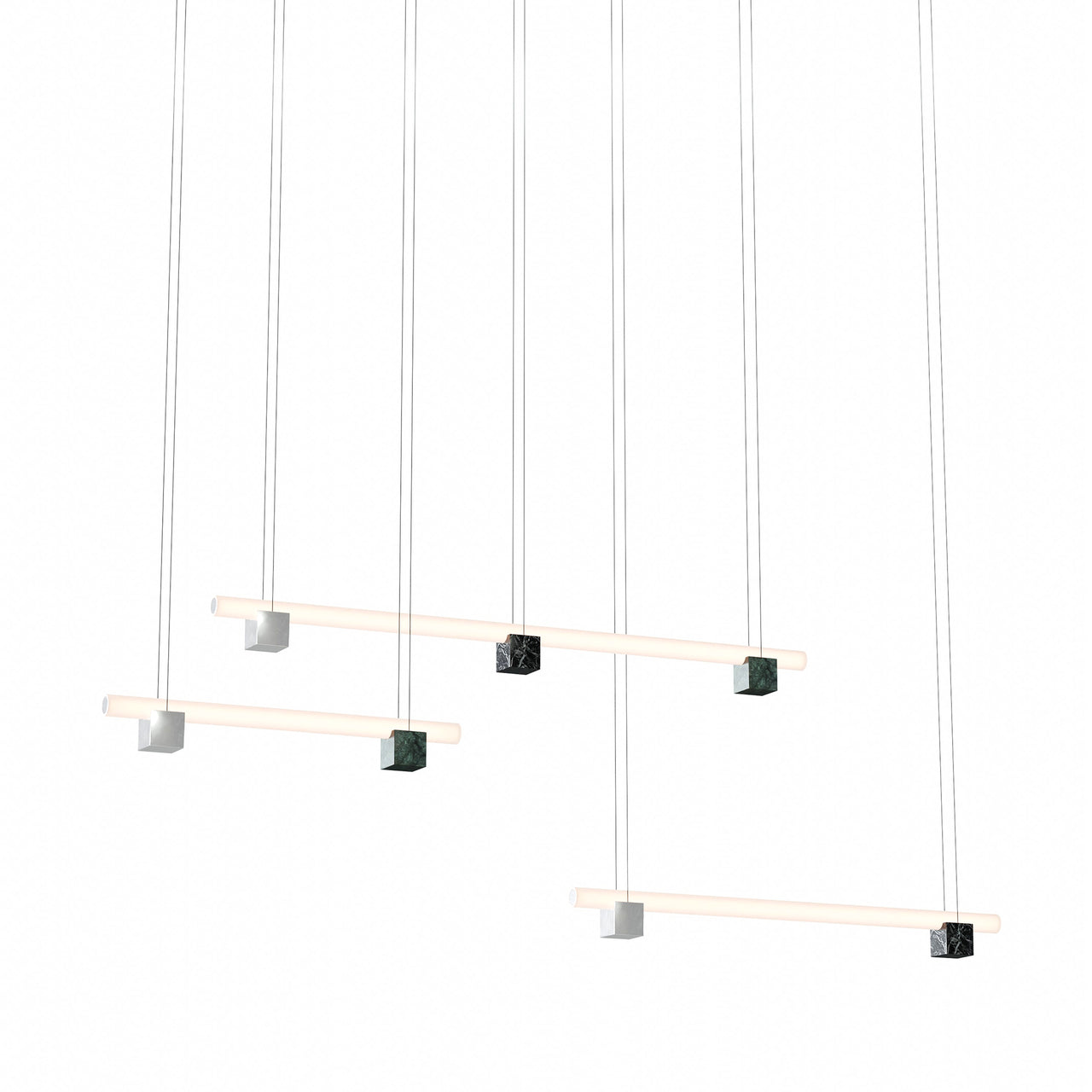 Isle 16 Suspension Lamp: Polished Aluminum + Black Marquina + Guatemala Green Marble