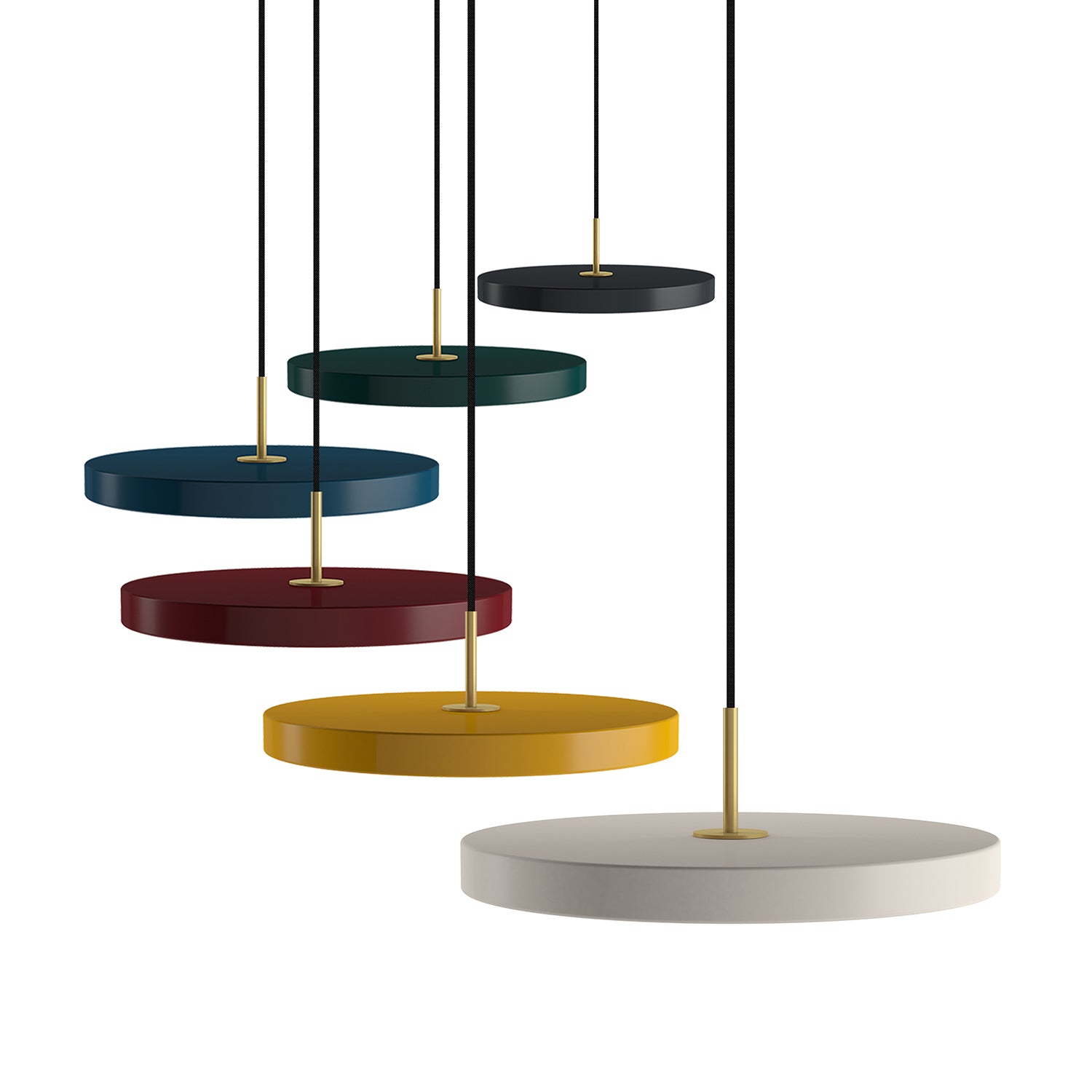 Asteria Pendant: Brass + Black + Brass + Forest Green + Brass + Petrol Blue + Brass + Ruby Red + Brass + Saffron Yellow + Brass + Pearl White