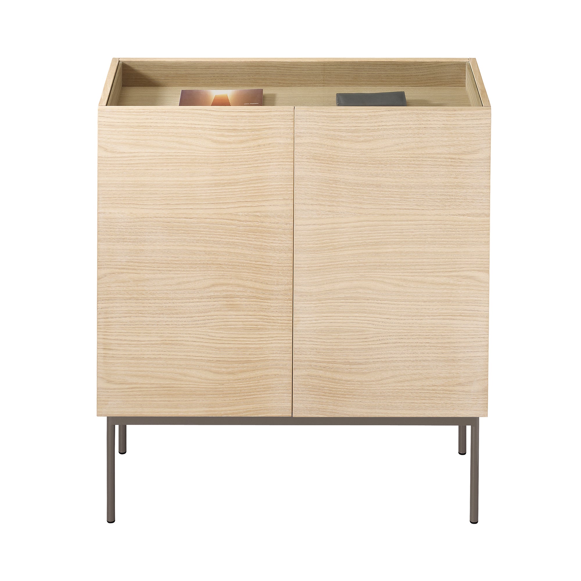 Luc 100 Cabinet: Glass Top + White Stained Oak + Taupe