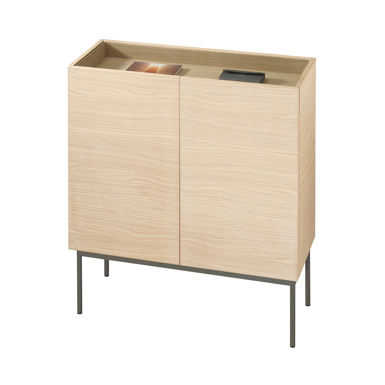 Luc 100 Cabinet: Glass Top + White Stained Oak + Taupe