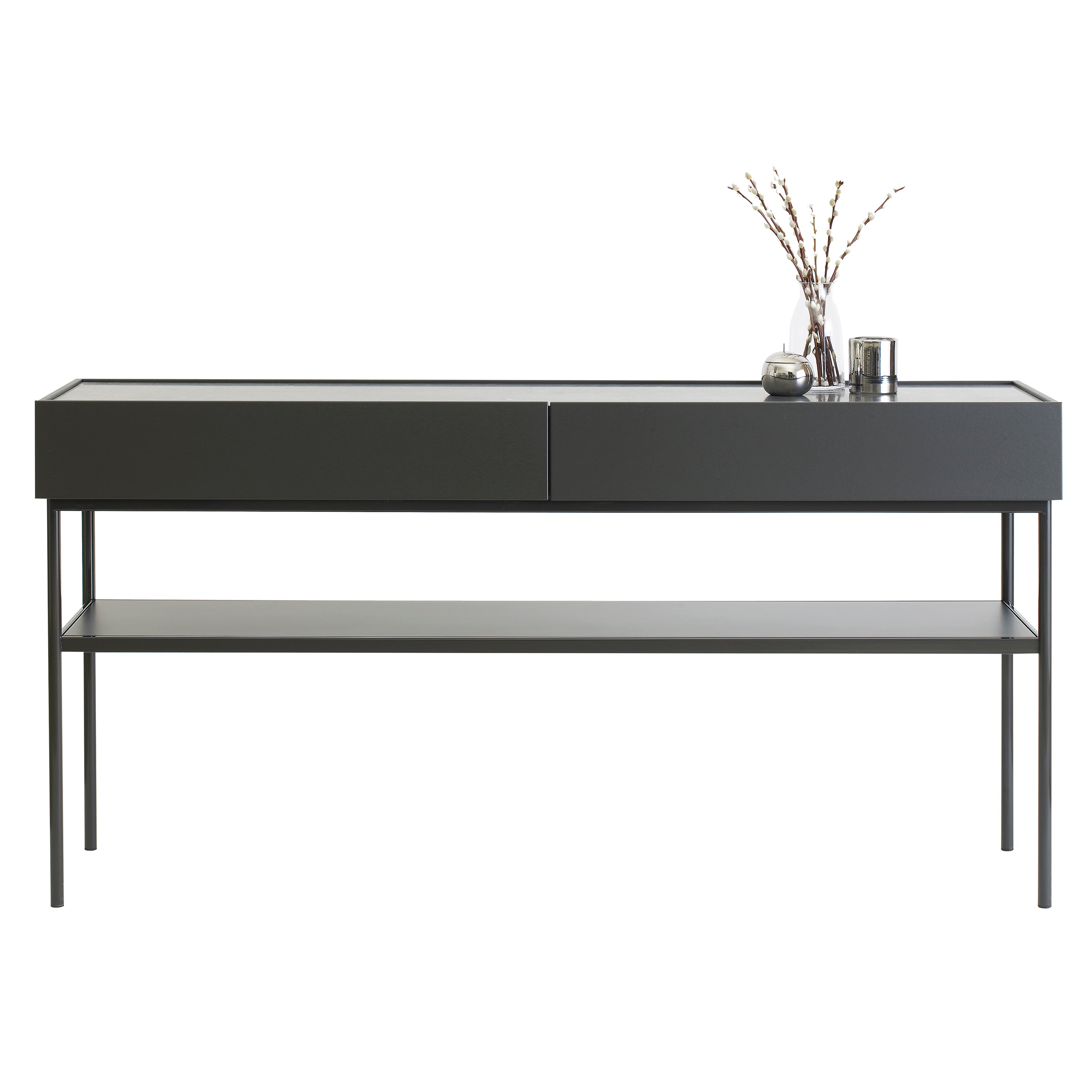 Luc Console Oak 160: Marble Top + Carrara Marble + Char Grey Lacquered Oak + Char Grey