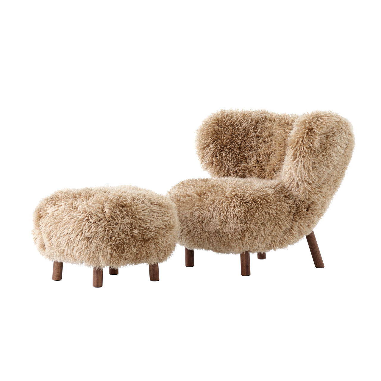 Petra Lounge Chair VB3 + Pouf ATD1: Oiled Walnut + Sheepskin Honey