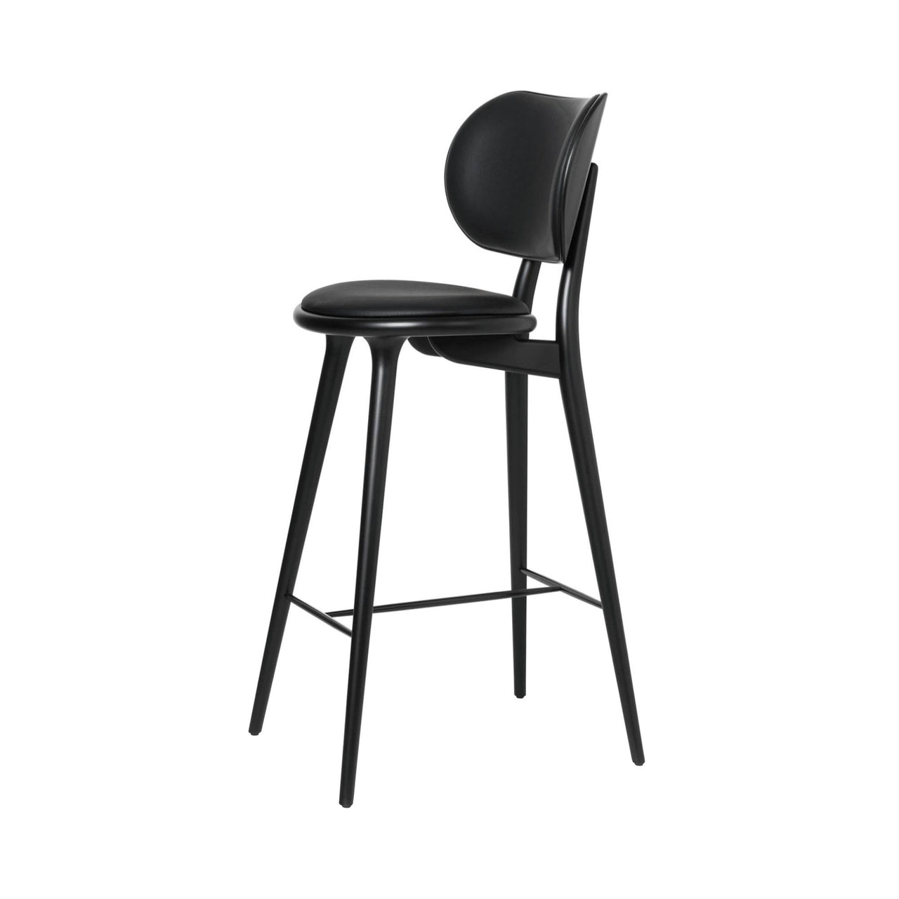 High Stool Backrest: Bar + Black Stained Beech + Black Leather