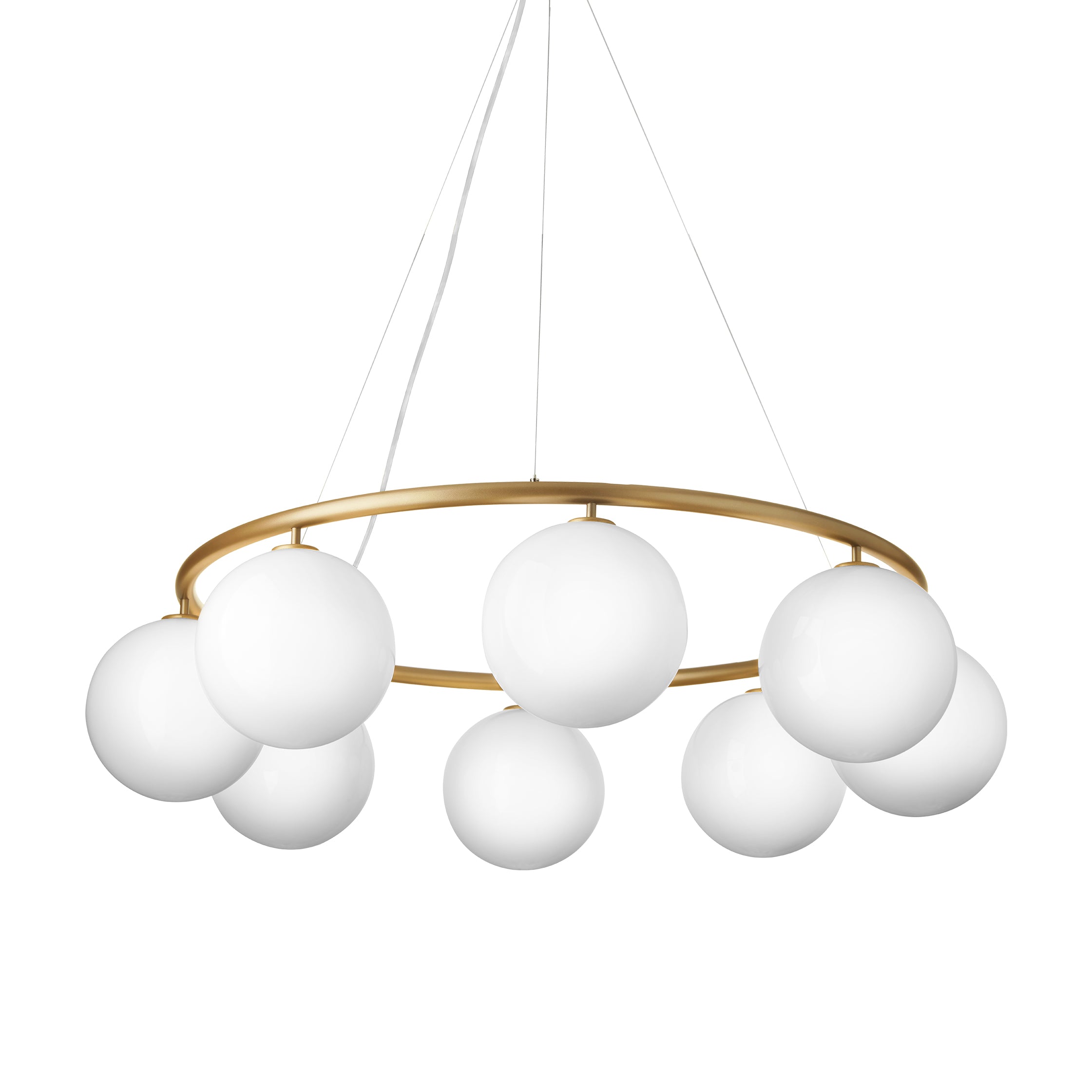 Miira 8 Circular Chandelier: Opal White + Brass