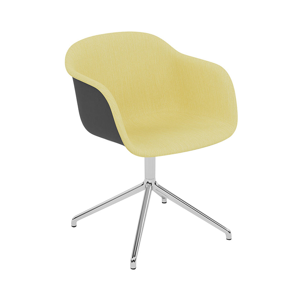 Fiber Armchair: Swivel Base Front Upholstered + Recycled Shell + Polished Aluminum + Black