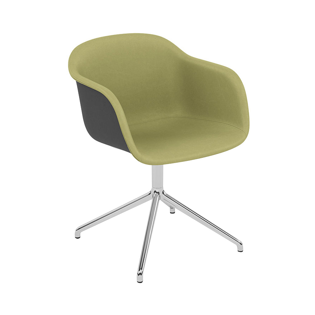 Fiber Armchair: Swivel Base Front Upholstered + Recycled Shell + Polished Aluminum + Black