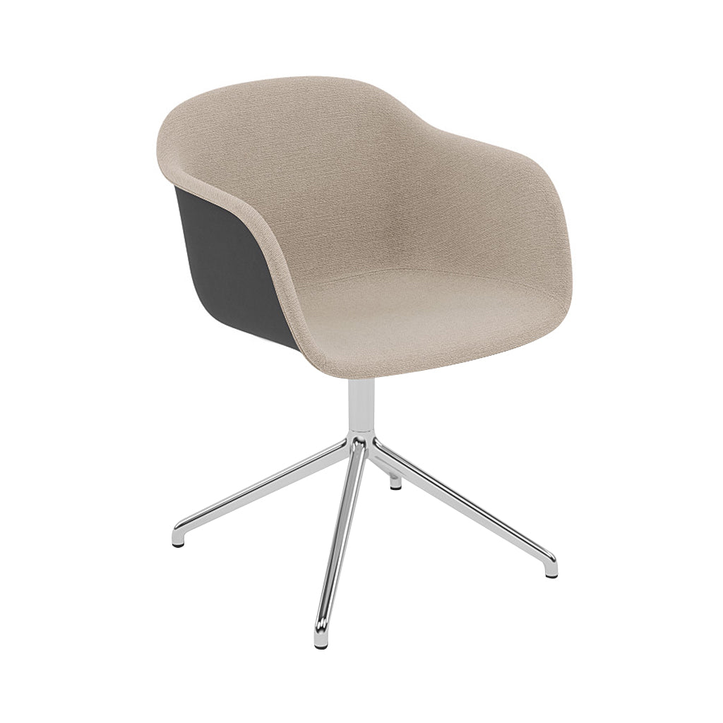 Fiber Armchair: Swivel Base Front Upholstered + Recycled Shell + Polished Aluminum + Black