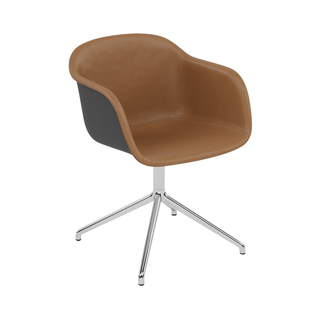 Fiber Armchair: Swivel Base Front Upholstered + Recycled Shell + Polished Aluminum + Black