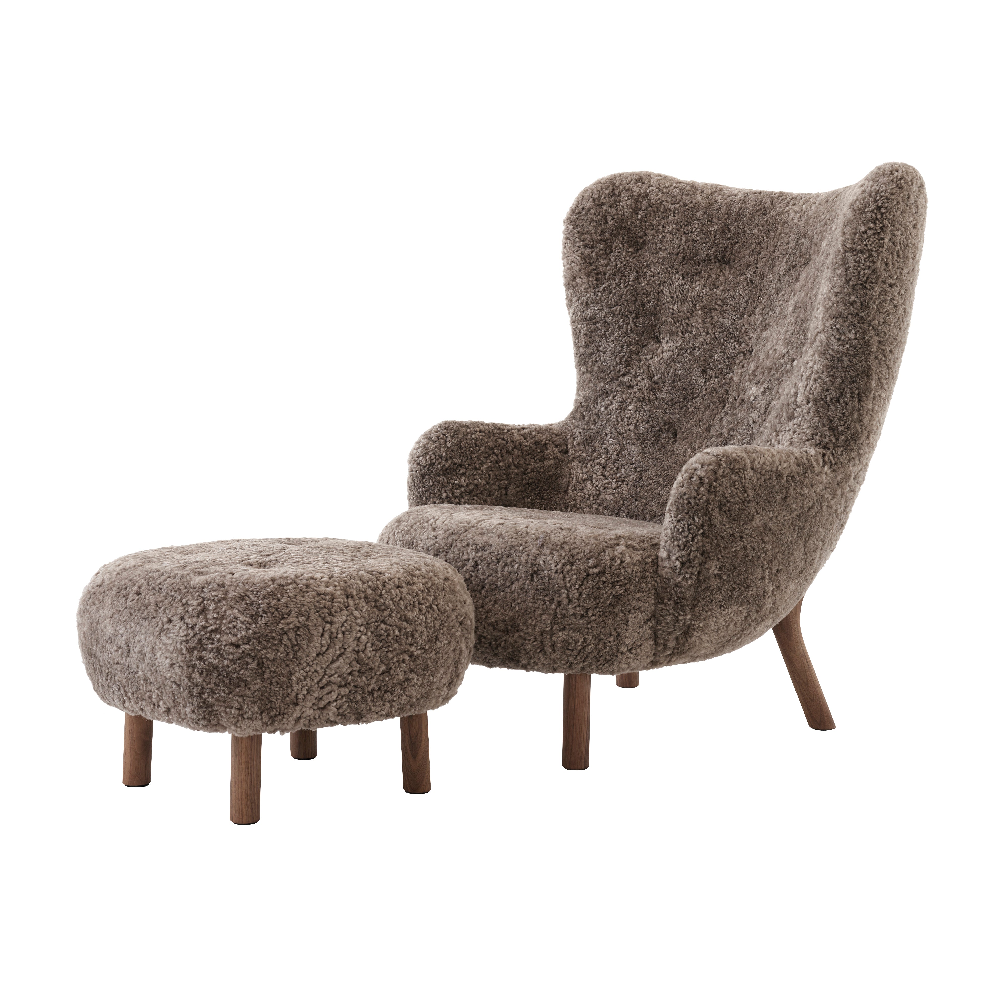 Petra Lounge Chair VB3 + Pouf ATD1: Oiled Walnut + Sheepskin Sahara