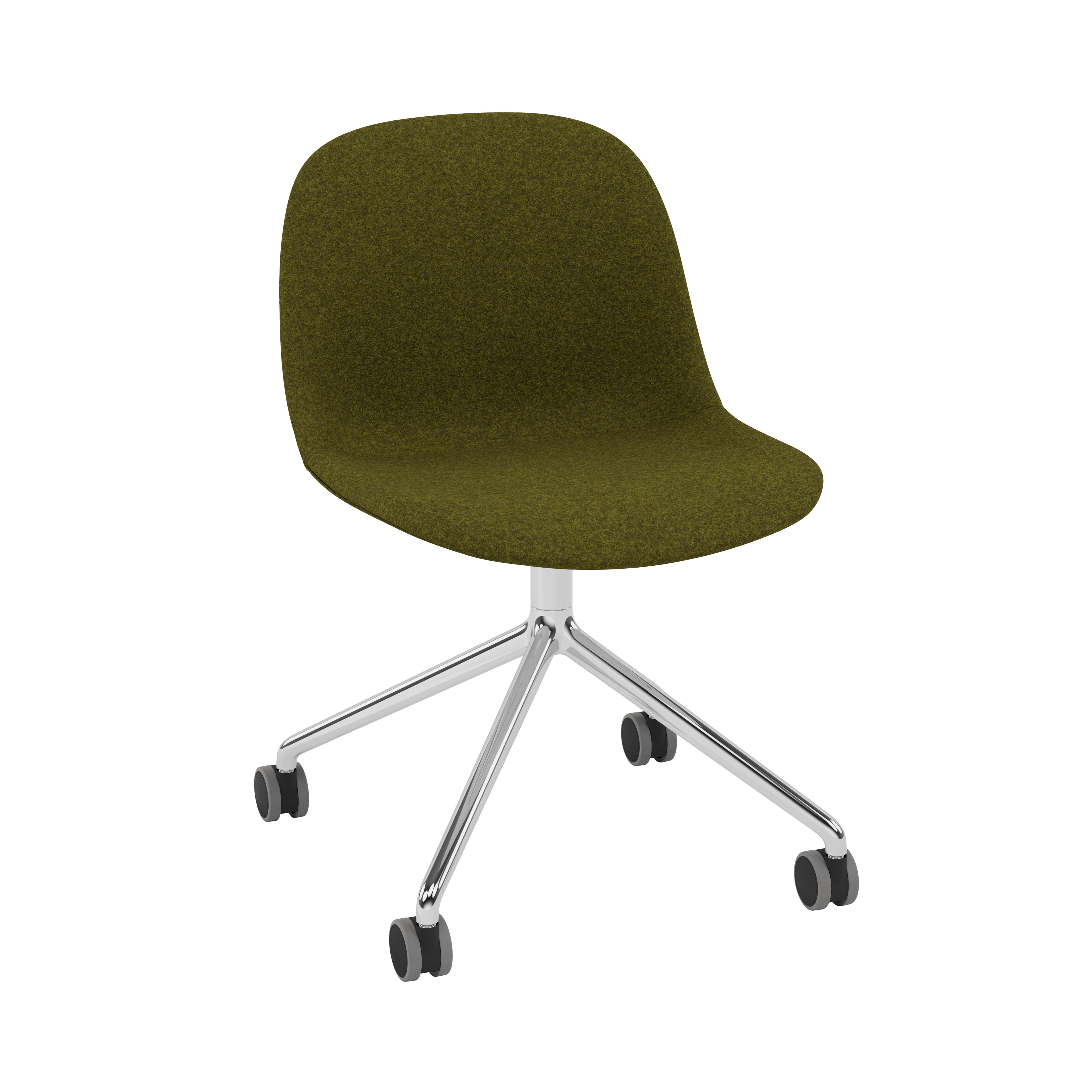 Fiber Side Chair: Swivel Base with Castors + Recycled Shell + Upholstered + Polished Aluminum + Black