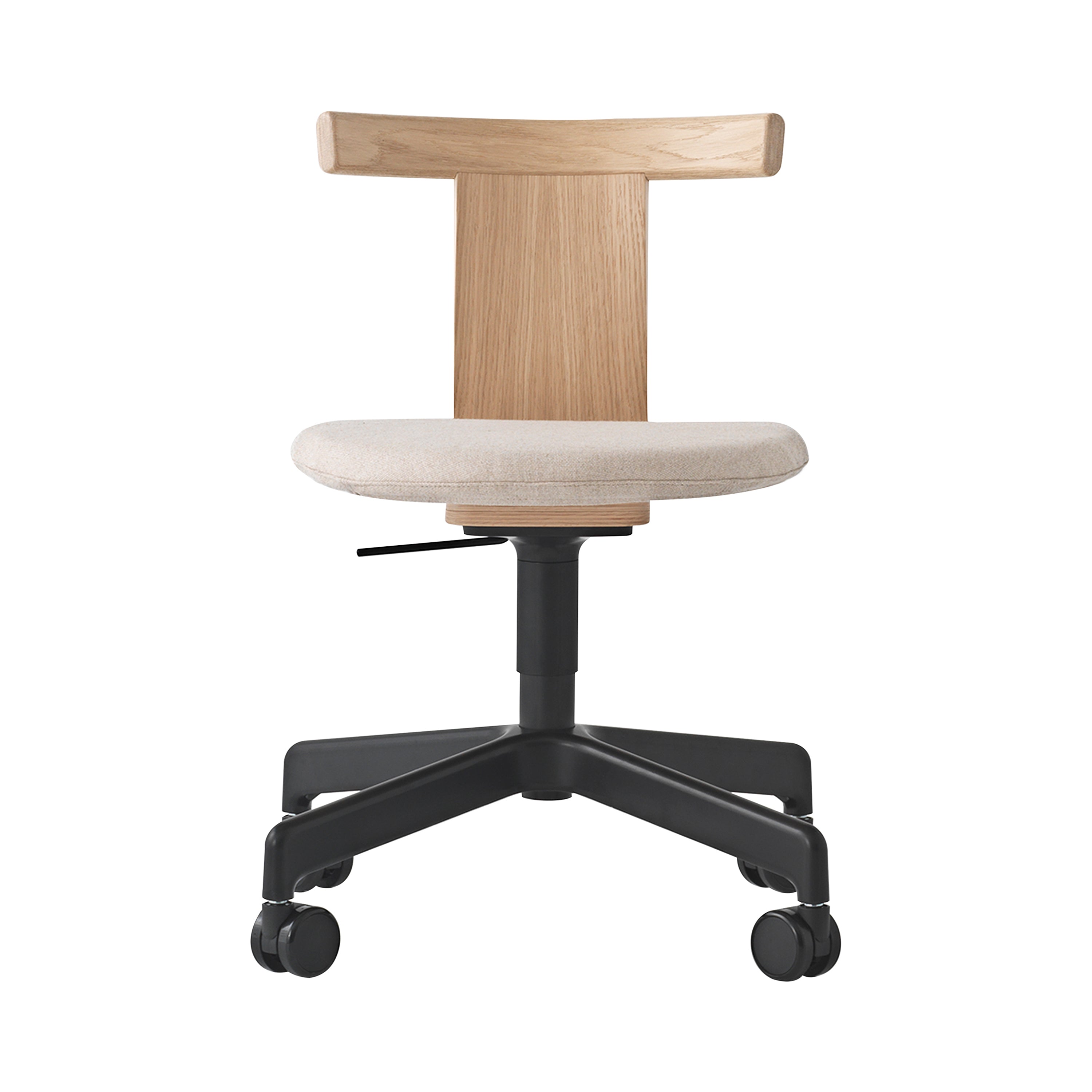 Jiro Swivel Chair: Upholstered + Natural Oak + Black + With Castors