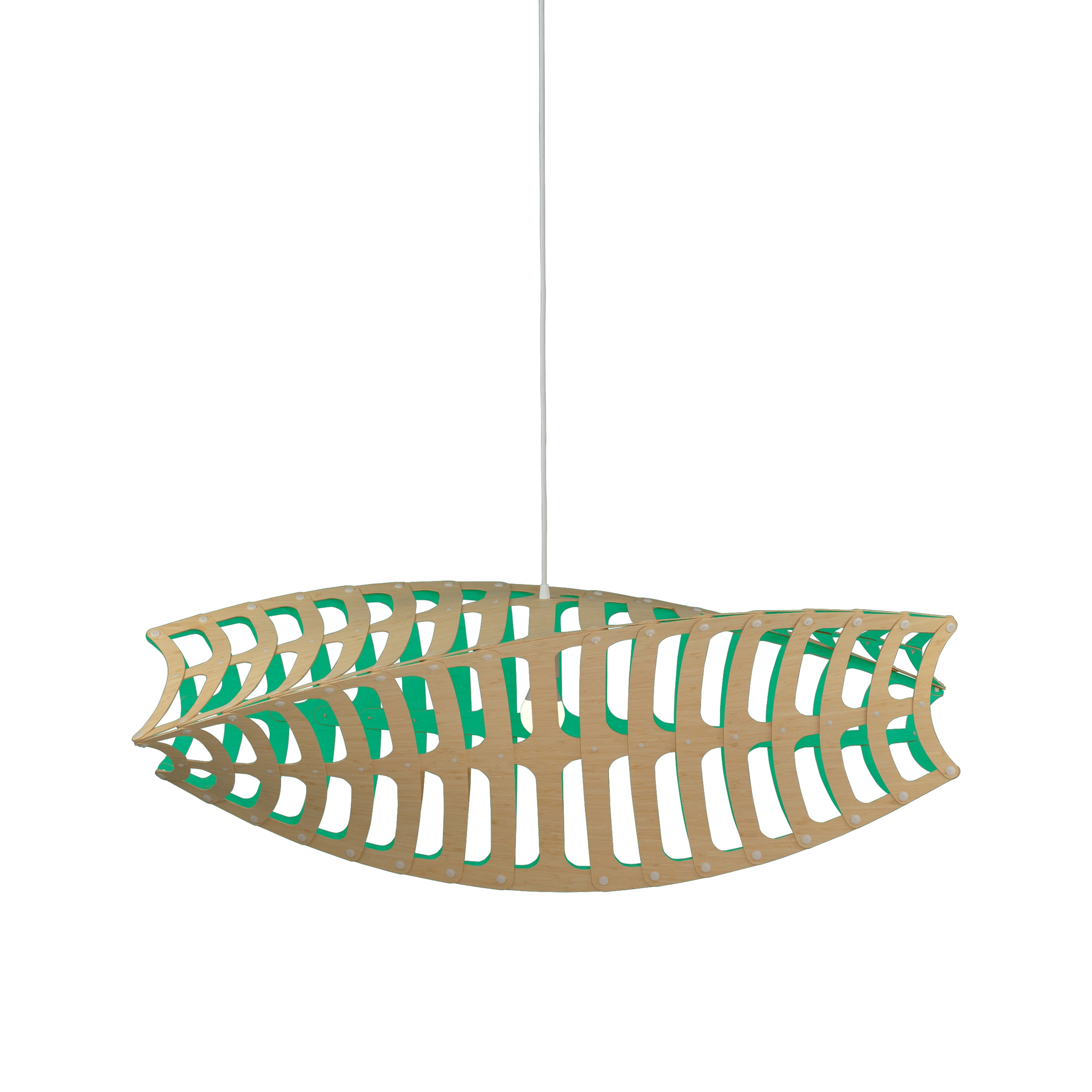 Toru Horizontal Pendant Light: Medium + Bamboo + Aqua