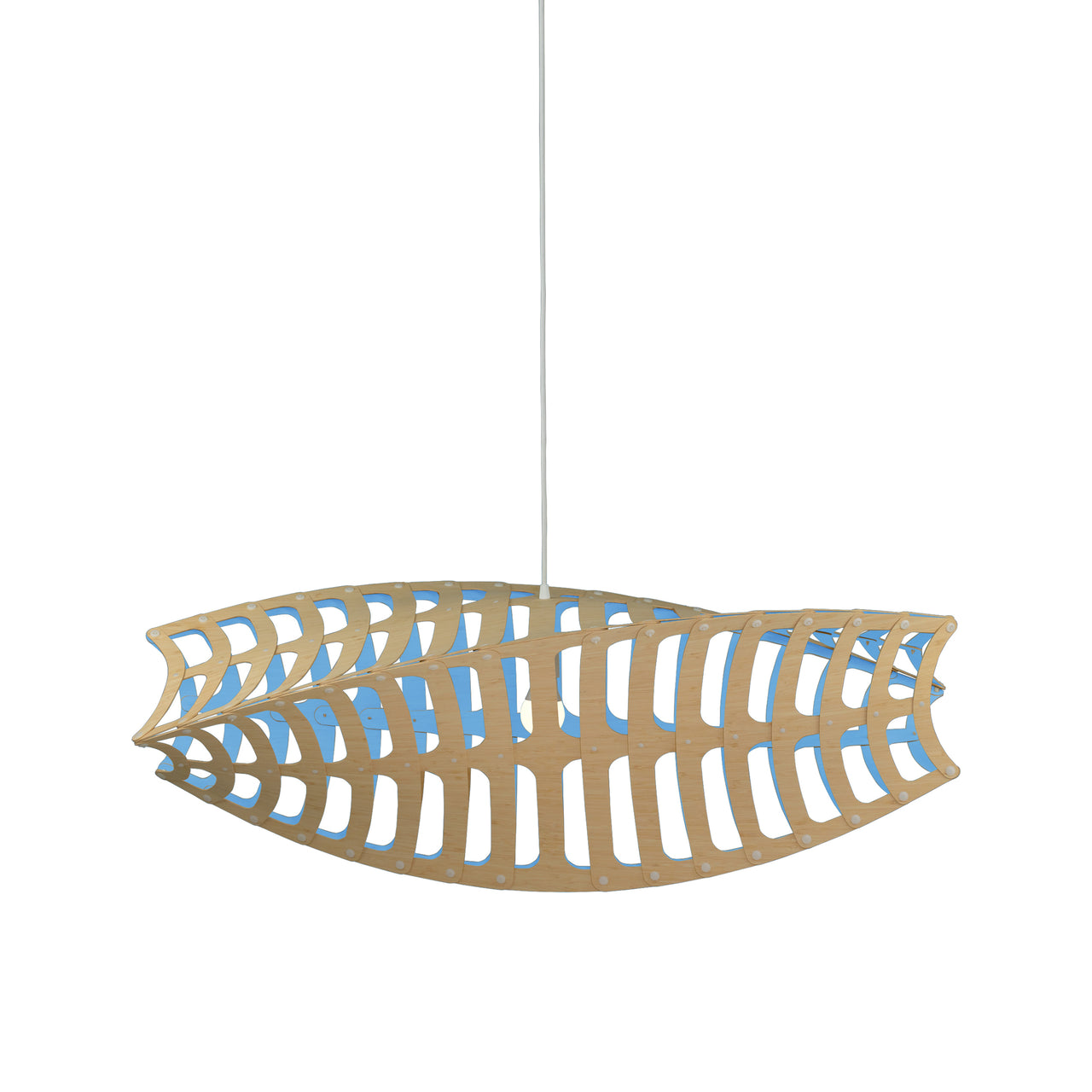 Toru Horizontal Pendant Light: Medium + Bamboo + Blue