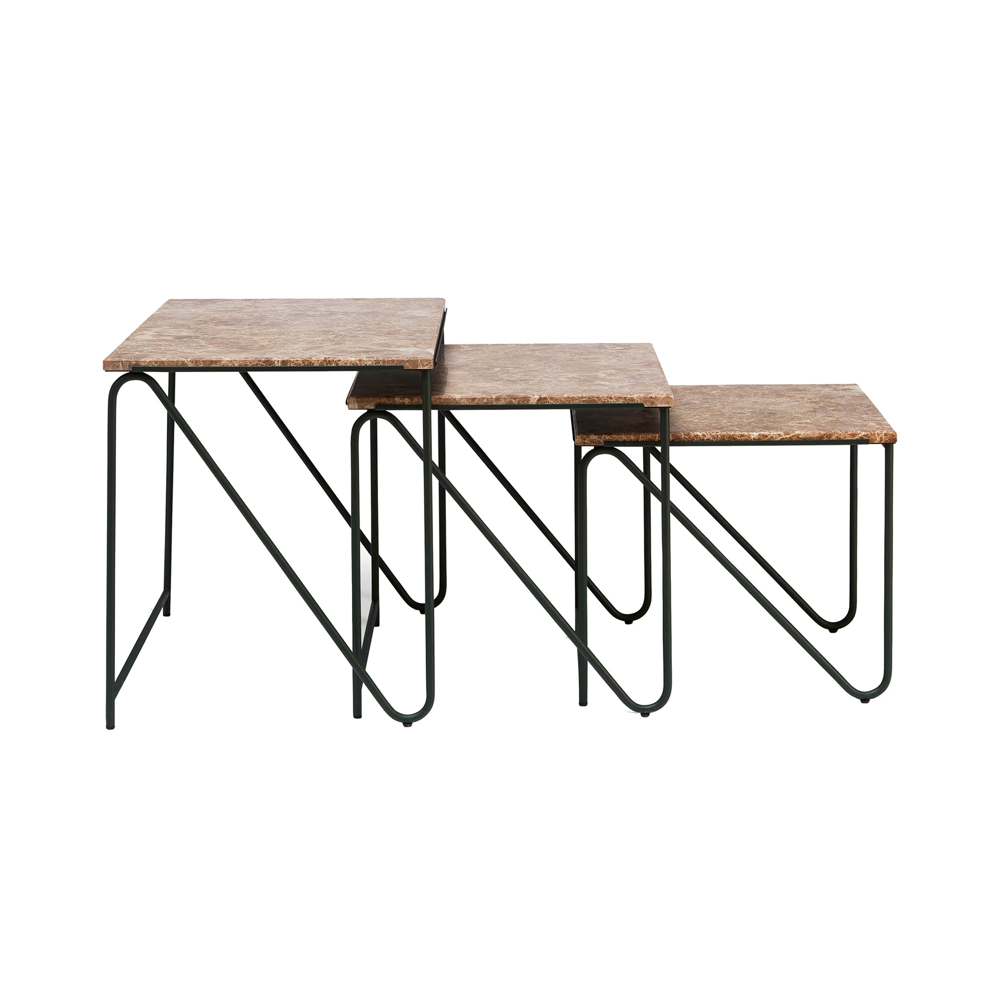 Triptych Nesting Tables: Set of 3 + Monaco Brown Limestone + Cedar Green