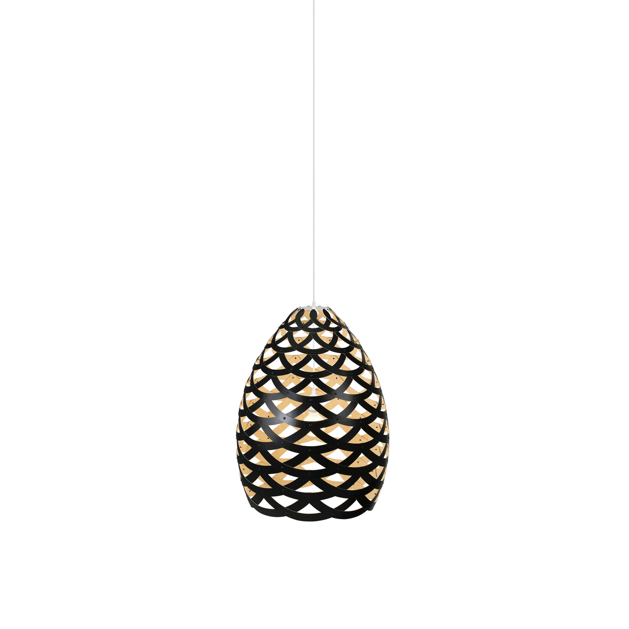 Tūī Pendant Light: Small + Black + Bamboo + White