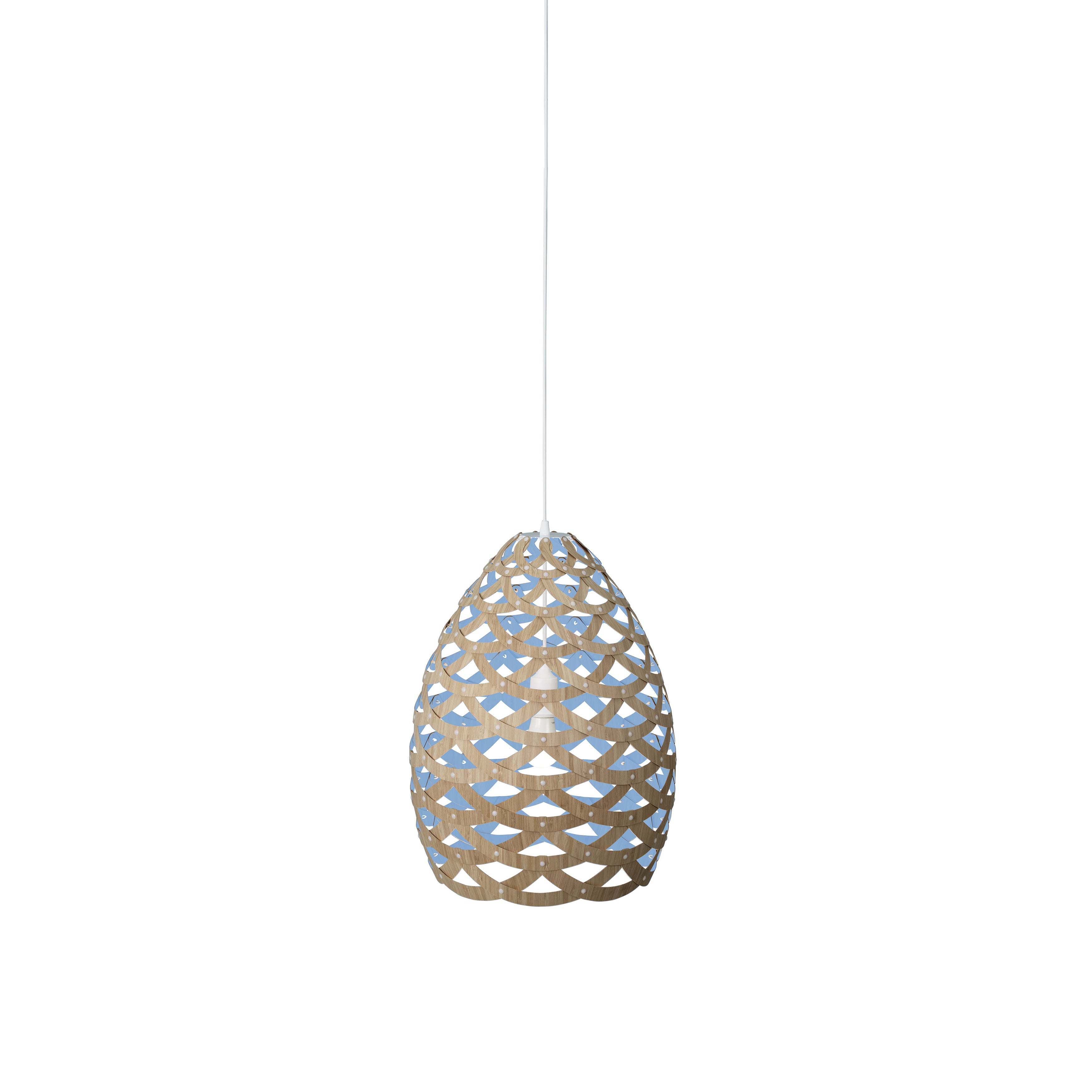 Tūī Pendant Light: Small + Bamboo + Blue + White