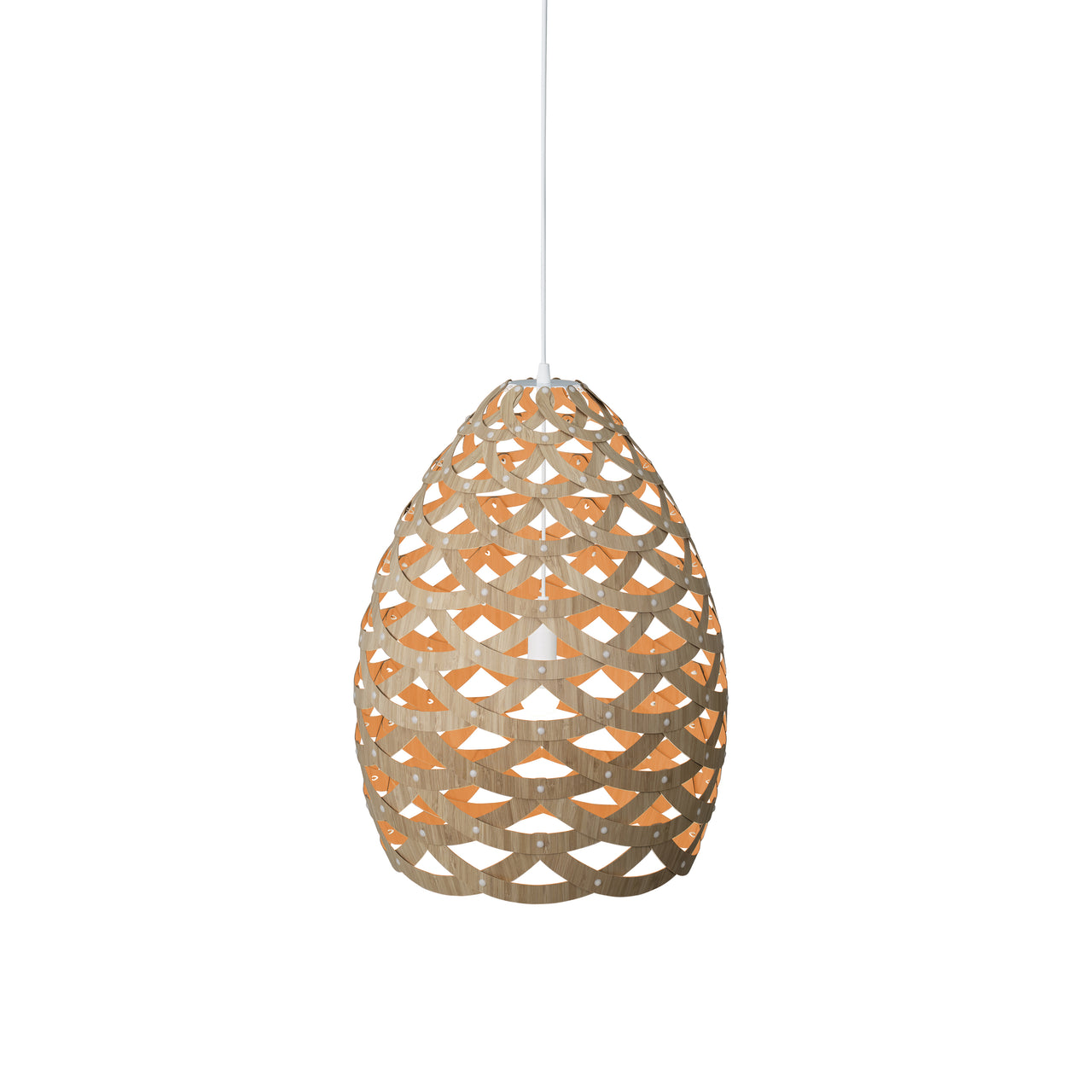 Tūī Pendant Light: Medium + Bamboo + Orange + White