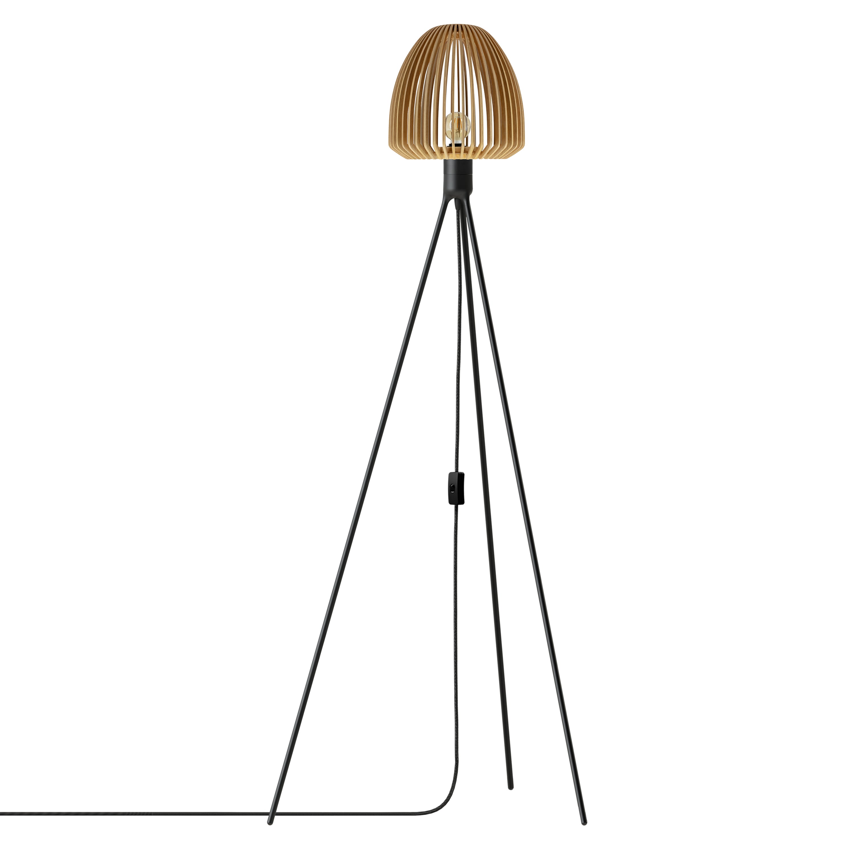 Clava Wood Tripod Floor Lamp: Oak + Black