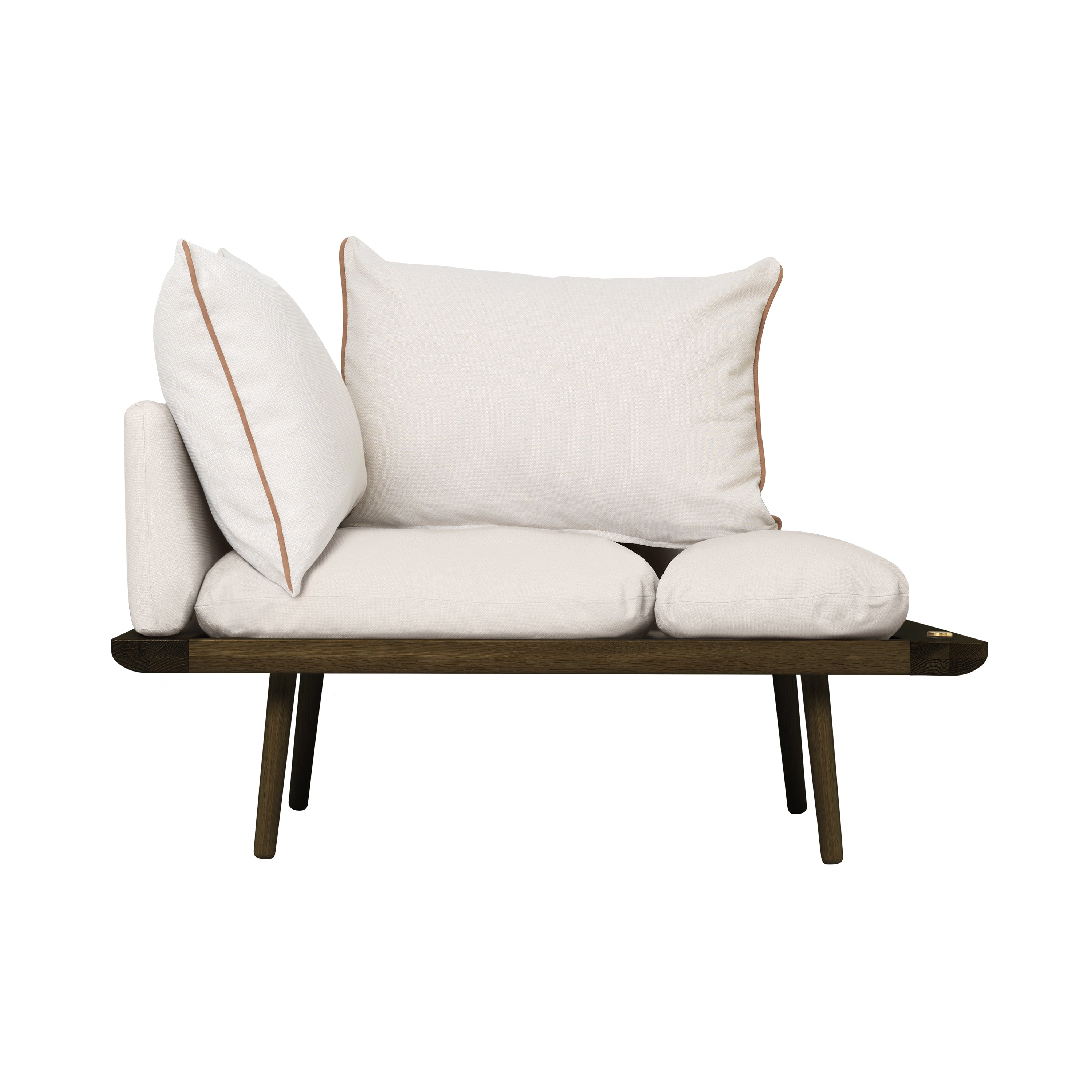 Lounge Around 1.5 Seater Sofa: Dark Oak + With White Sands Cushion