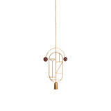 Wooden Dots Suspension Lamp with Stem: Vertical Oval + Gold + 1 Curled Stem + Gold + Brass + Walnut