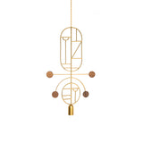 Wooden Dots Suspension Lamp: Oval + Circle with Stem + Vertical Oval + Gold + 1 Stem + 1 Curled Stem Circle + Gold + Brass + Walnut