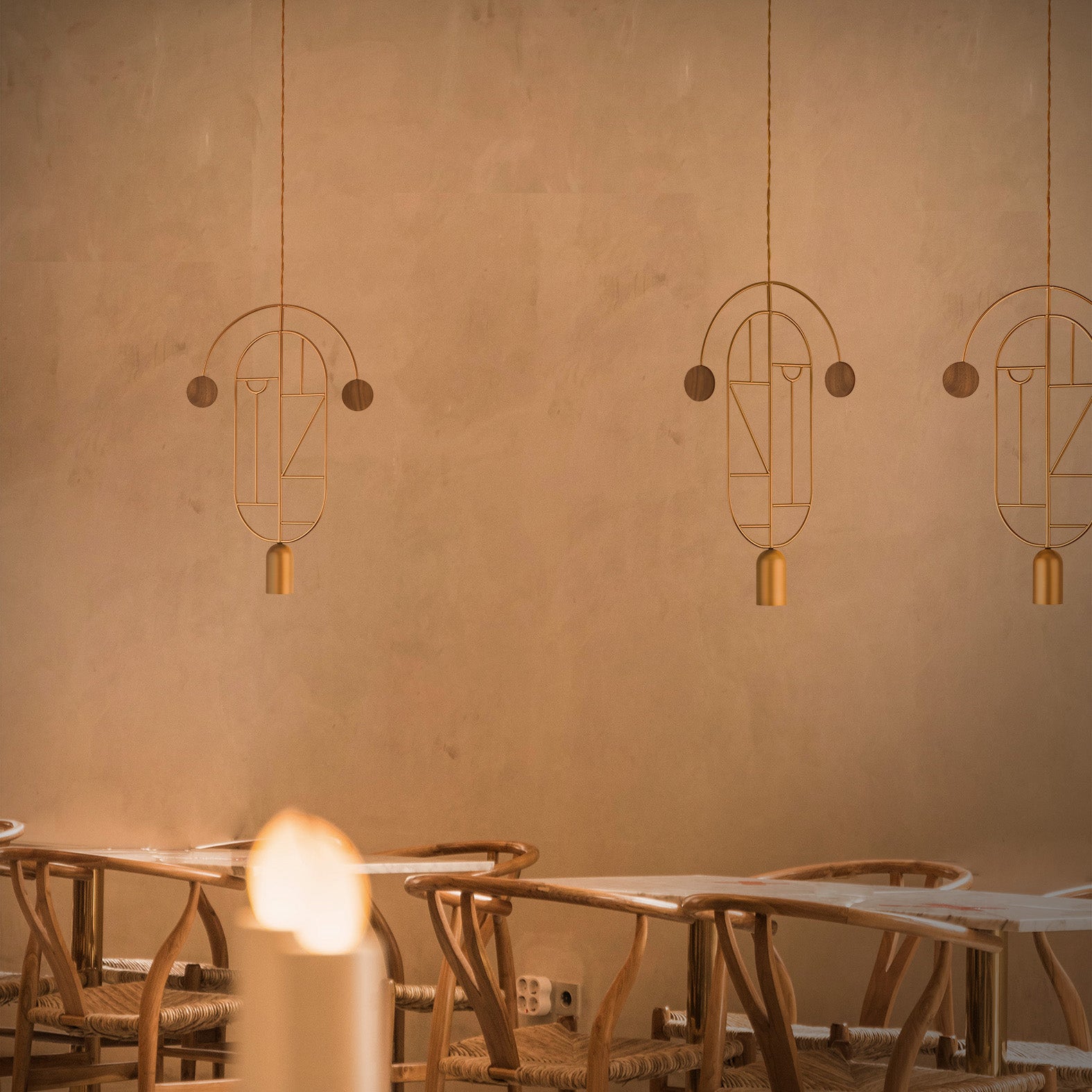 Wooden Dots Suspension Lamp with Stem